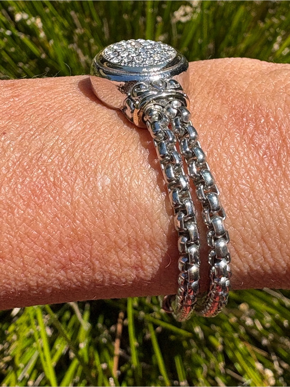 MX Silver-tone Pave Round Double-link Bracelet - Picture 2 of 6